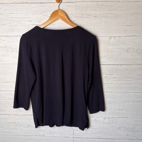 Talbots Top Womens Size MP Navy Split-Neck Embroidered Tunic Floral Detail - Picture 11 of 16